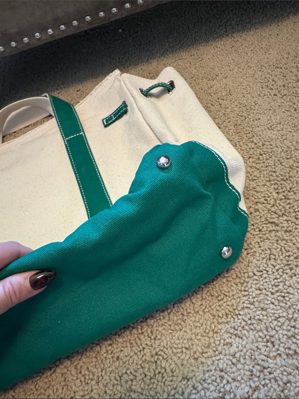 Brand NEW—Canvas Tote “Boatkin” Bag with Green Trim - NWT (LG) - Picture 6 of 7